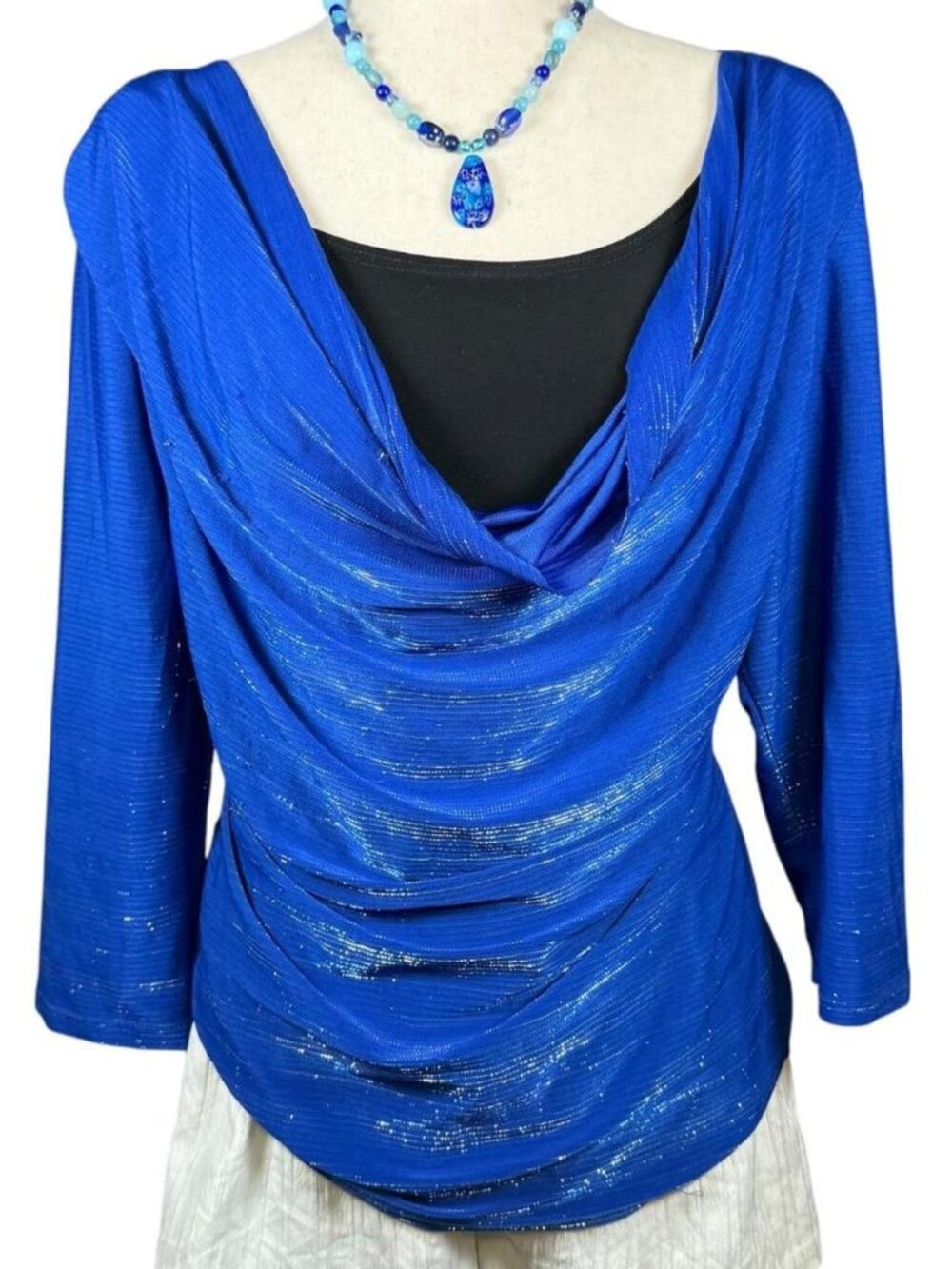 American City Wear Blue Cowl Neck Blouse